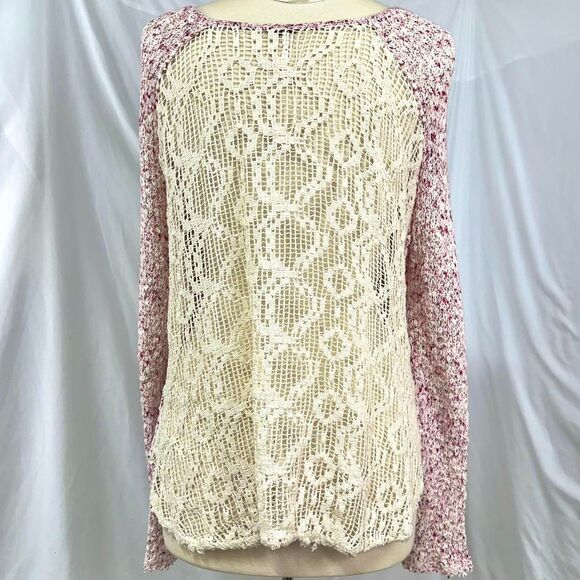 FREE PEOPLE Marled Pink White Textured Loose Knit  Swing Sweater Women XS Beachy - Picture 4 of 6
